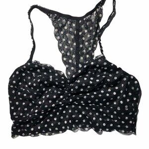 #3482-2 Victoria' Secret PINK Black White Polka Dots Lace Bralette Wireless Bra